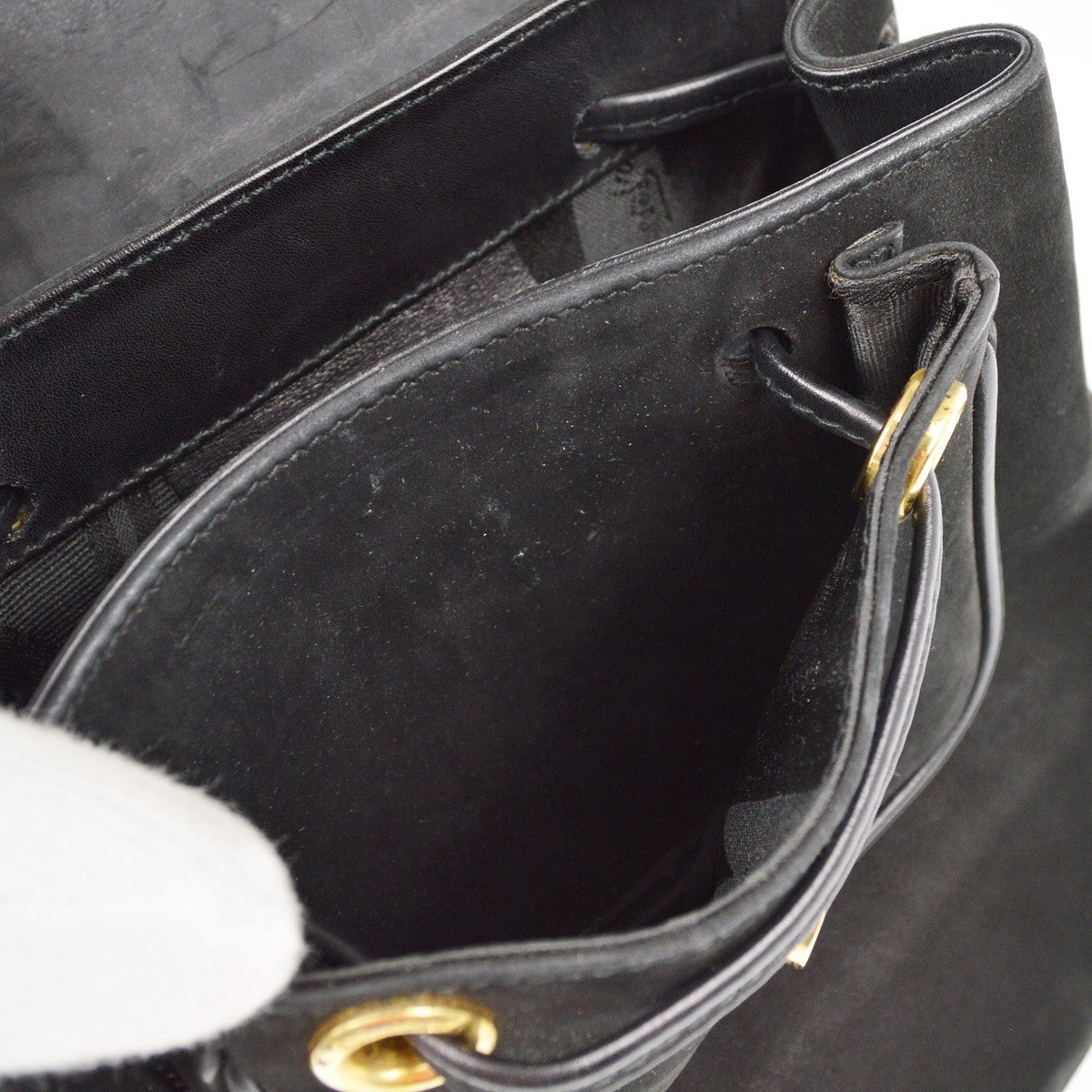 Salvatore Ferragamo Vara Flap Drawstring Backpack Leather and Suede, BLACK, SUEDE, Backpack