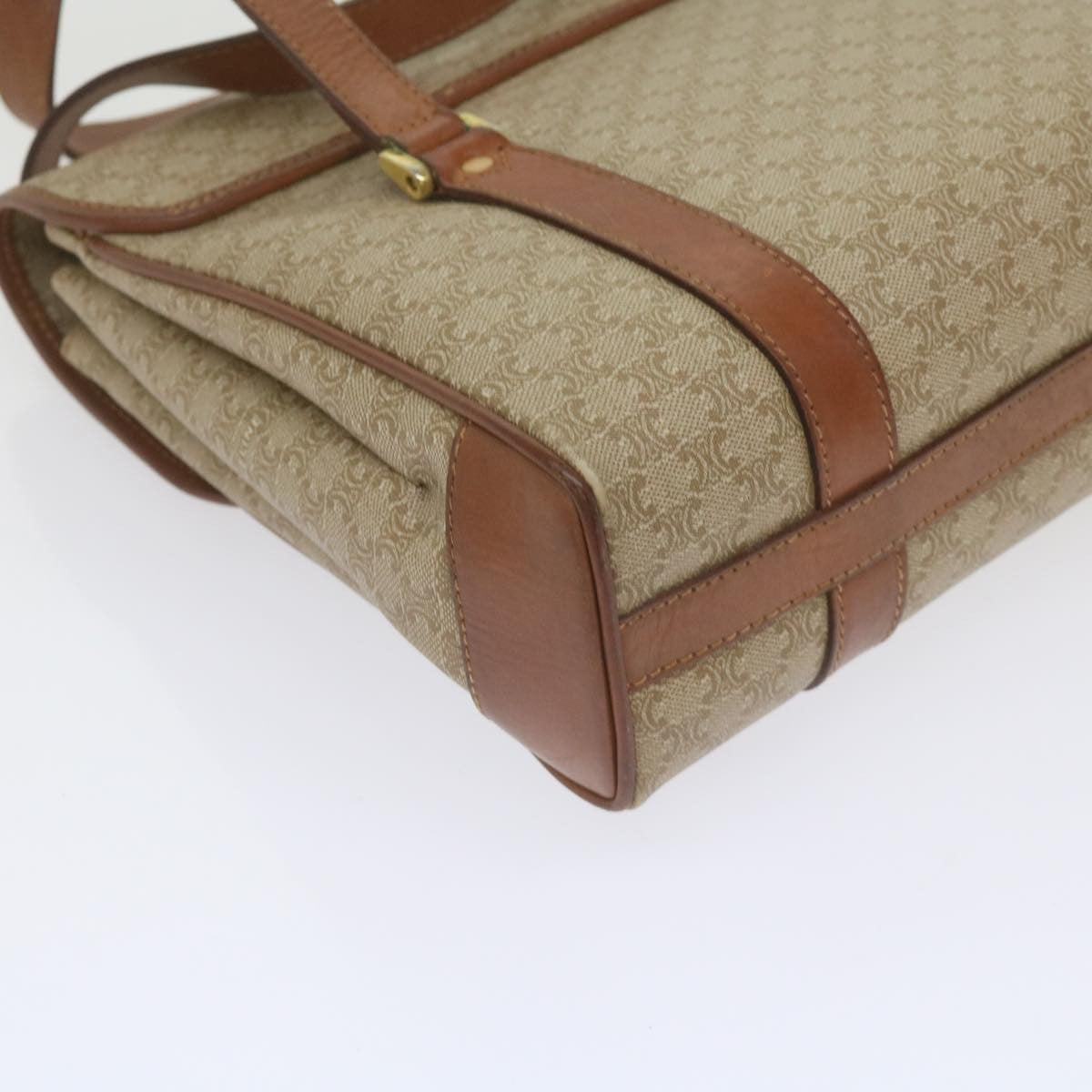 Celine Vintage Macadam Handbag Canvas and Leather, BEIGE, CANVAS, Handbag