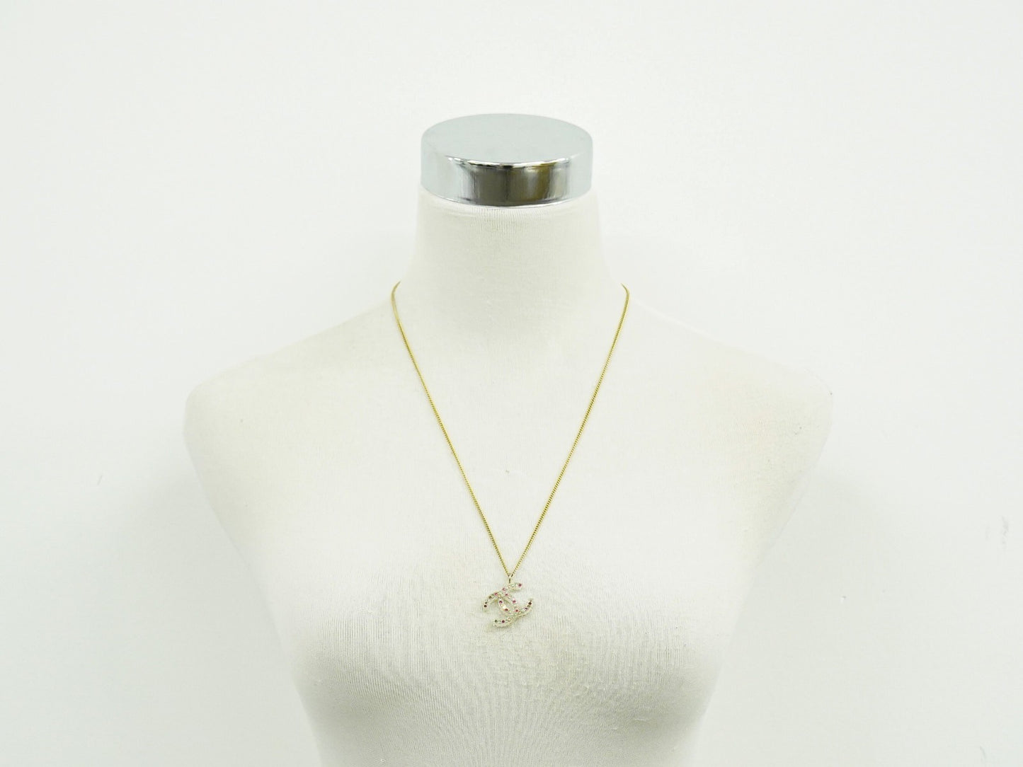 Chanel Rainbow CC Pendant Necklace Metal and Crystals, GOLD, GOLD_PLATED, Necklace