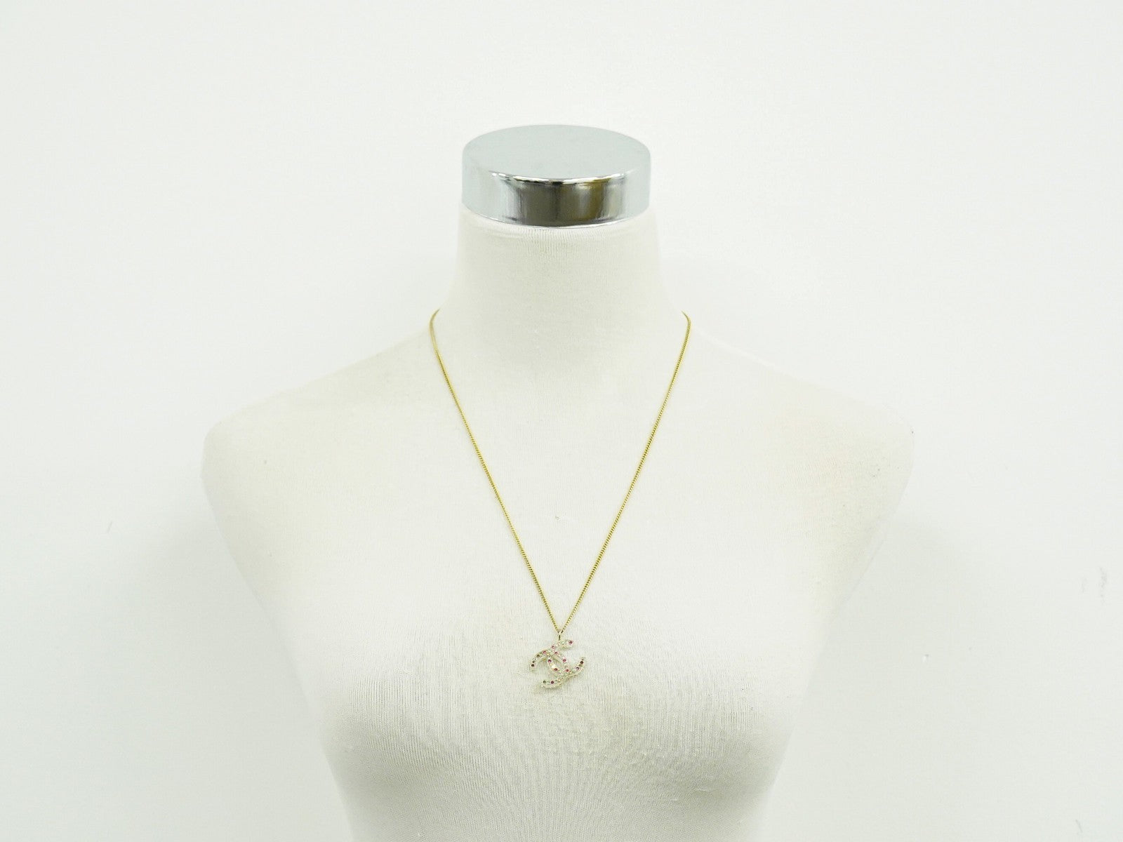 Chanel Rainbow CC Pendant Necklace Metal and Crystals, GOLD, GOLD_PLATED, Necklace