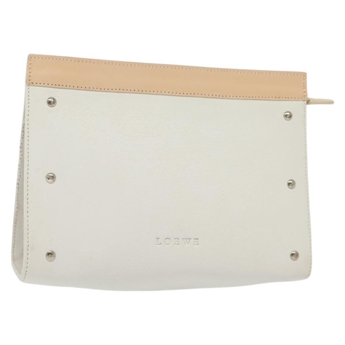 Loewe Flat Zip Pouch Leather, WHITE, LEATHER, Clutche & pouche