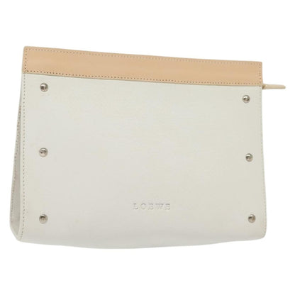 Loewe Flat Zip Pouch Leather, WHITE, LEATHER, Clutche & pouche