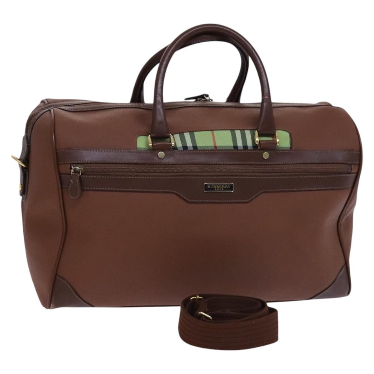 Burberry Front Pocket Zip Boston Bag House Check Canvas and Leather, BROWN, LEATHER, Travel bag