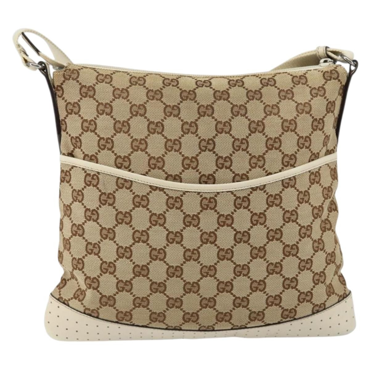 Gucci Zip Messenger GG Canvas with Perforated Leather, BEIGE, CANVAS, Shoulder bag
