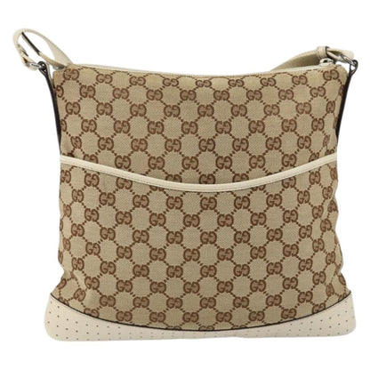 Gucci Zip Messenger GG Canvas with Perforated Leather, BEIGE, CANVAS, Shoulder bag