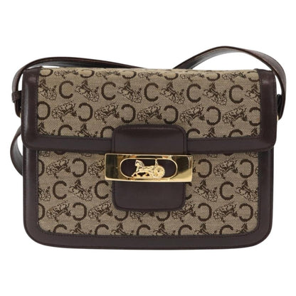 Celine Vintage Horse Carriage C Macadam Shoulder Bag Canvas and Leather, BEIGE, CANVAS, Shoulder bag