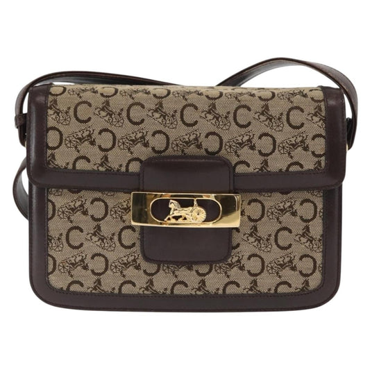 Celine Vintage Horse Carriage C Macadam Shoulder Bag Canvas and Leather, BEIGE, CANVAS, Shoulder bag