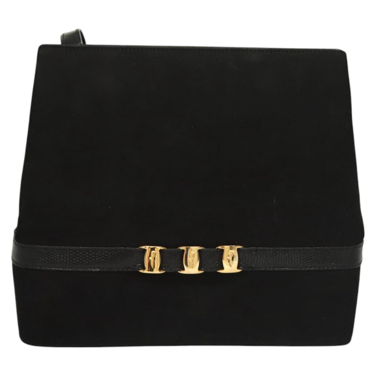 Salvatore Ferragamo Vala Shoulder Bag Suede, BLACK, SUEDE, Shoulder bag