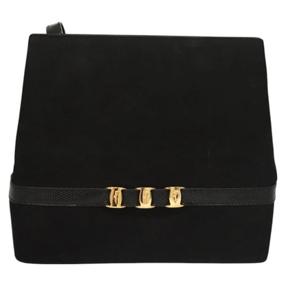 Salvatore Ferragamo Vala Shoulder Bag Suede, BLACK, SUEDE, Shoulder bag
