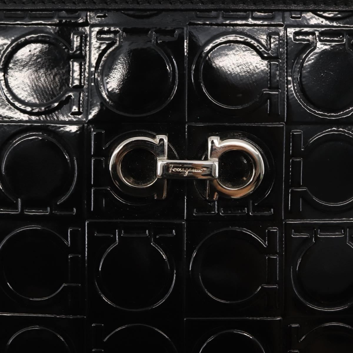 Salvatore Ferragamo Gancini Shoulder Bag Patent Leather, BLACK, PATENT_LEATHER, Shoulder bag