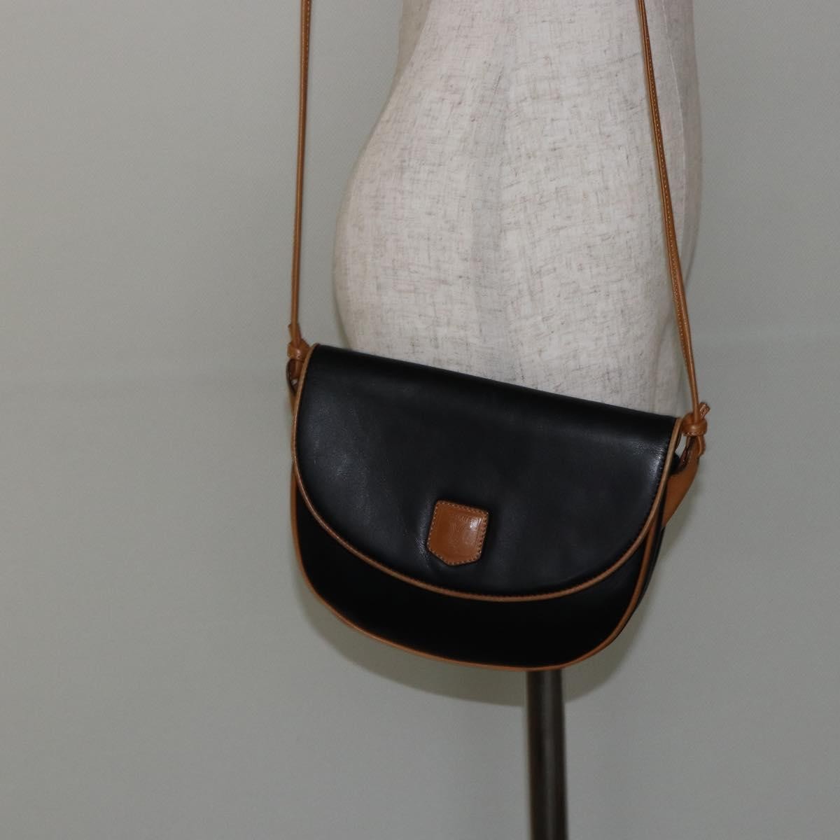 Celine Vintage Flap Shoulder Bag Leather, NAVY, LEATHER, Shoulder bag