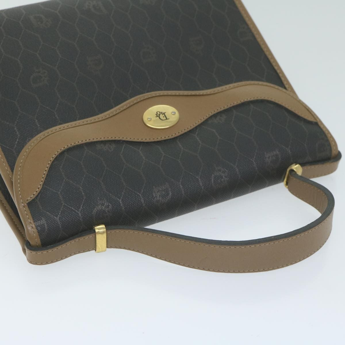 Christian Dior Vintage Honeycomb Handbag Canvas Leather, BLACK, CANVAS, Handbag