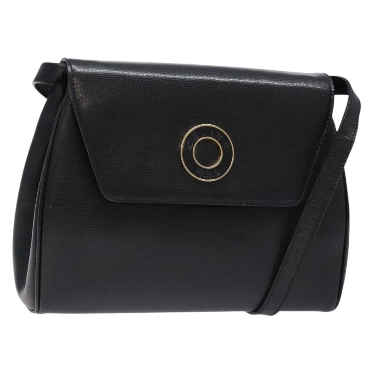 Celine Vintage Circle Logo Crossbody Bag Leather, BLACK, LEATHER, Crossbody bag