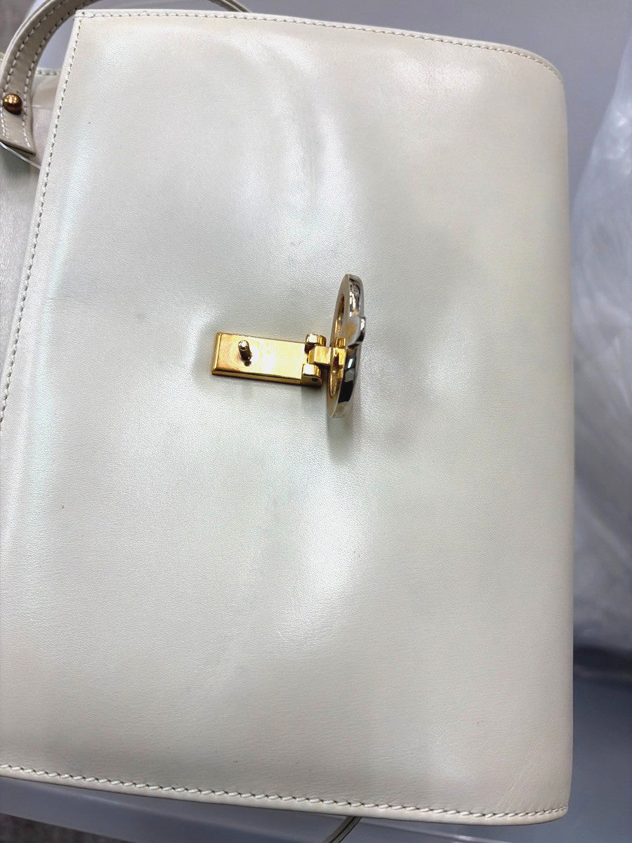 Celine Vintage Triomphe Flap Bag Leather, WHITE, LEATHER, Shoulder bag