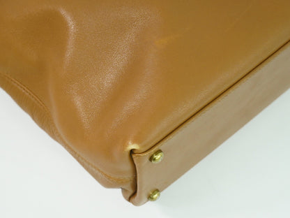 Chanel Vintage CC Tote Leather, BROWN, LEATHER, Tote bag