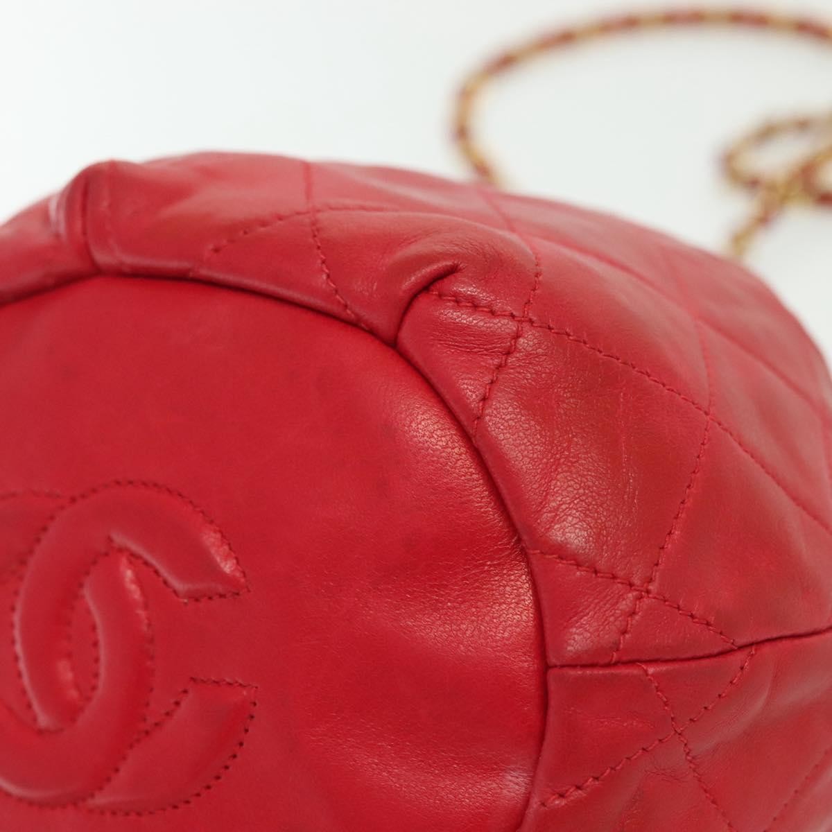 Chanel Drawstring Bucket Bag Lambskin, RED, LEATHER, Crossbody bag