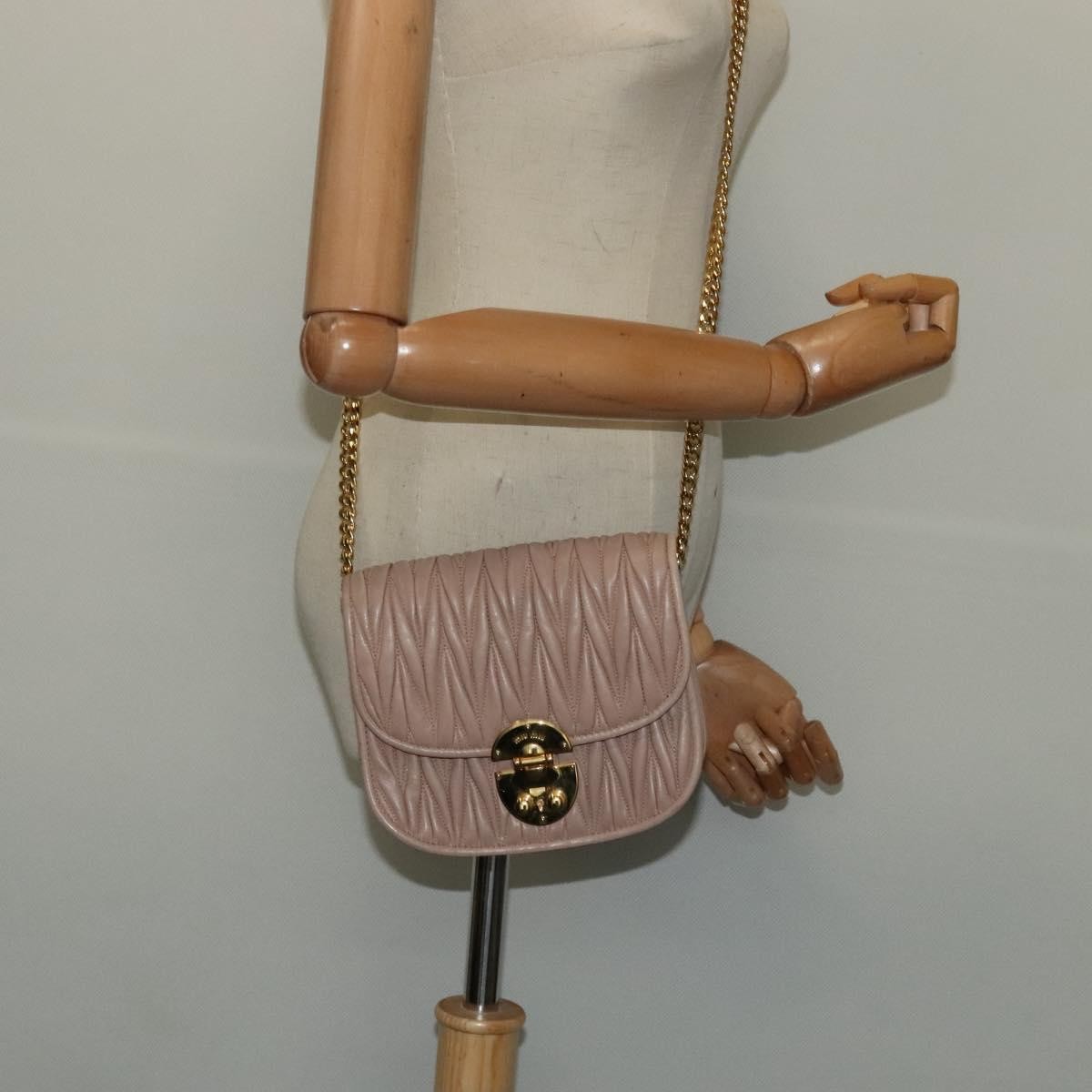Miu Miu Chain Flap Crossbody Bag Matelasse Leather, BEIGE, LEATHER, Crossbody bag