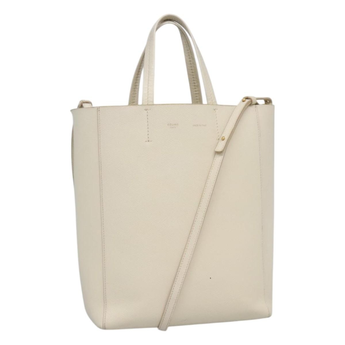 Celine Vertical Cabas Tote Leather, WHITE, LEATHER, Tote bag