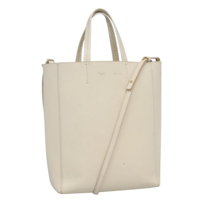 Celine Vertical Cabas Tote Leather, WHITE, LEATHER, Tote bag