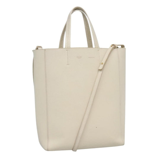 Celine Vertical Cabas Tote Leather, WHITE, LEATHER, Tote bag