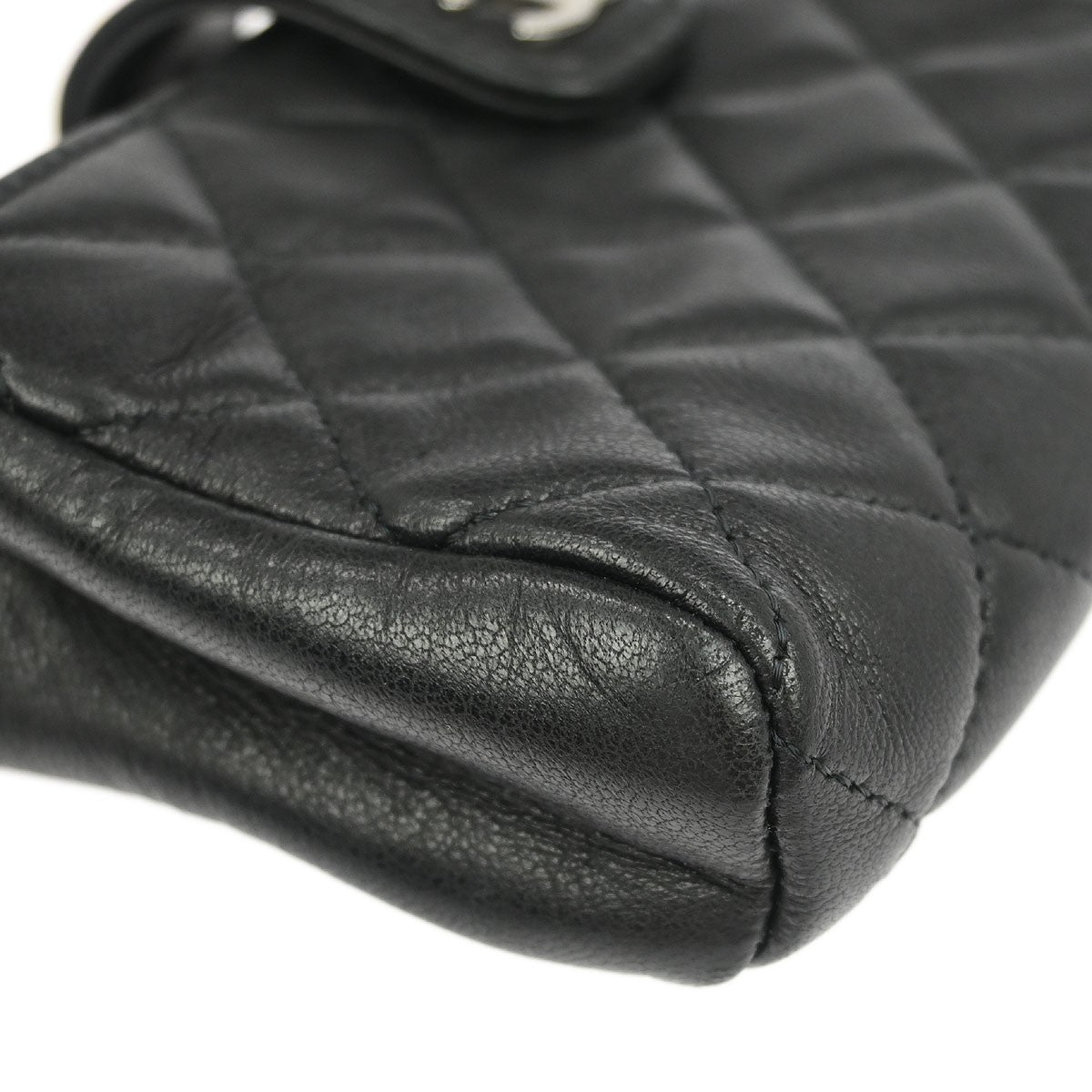 Chanel Chain Phone Holder Crossbody Bag Quilted Lambskin, BLACK, LEATHER, Clutche & pouche