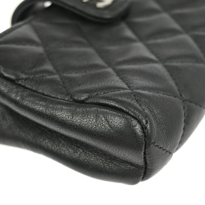 Chanel Chain Phone Holder Crossbody Bag Quilted Lambskin, BLACK, LEATHER, Clutche & pouche