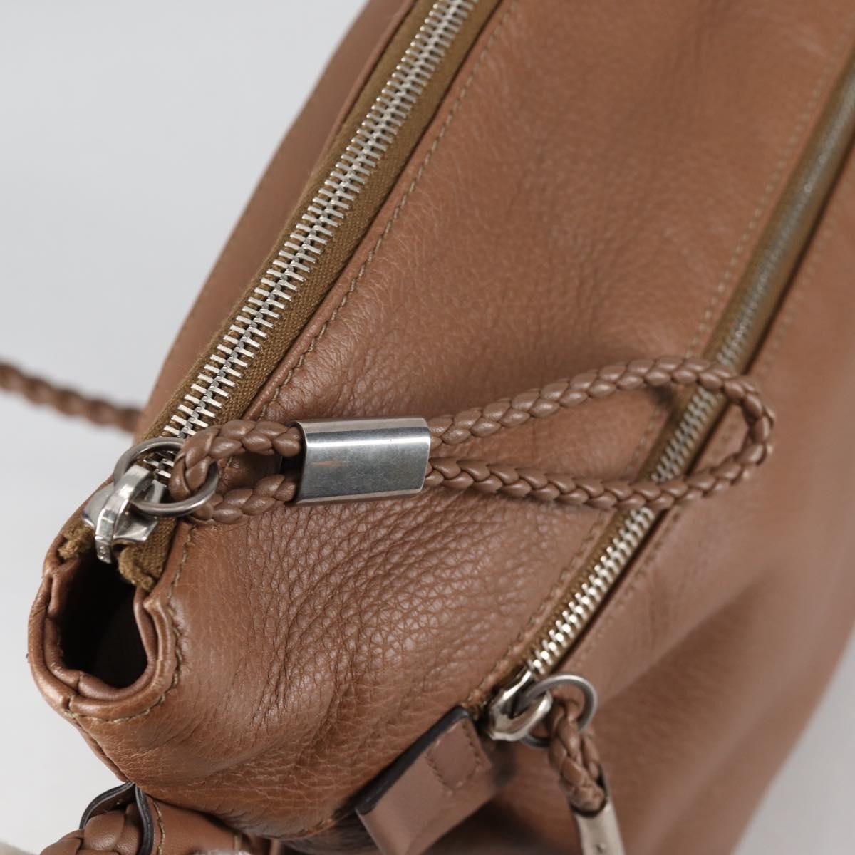 Gucci Braided Strap Zip Messenger Leather, BROWN, LEATHER, Shoulder bag