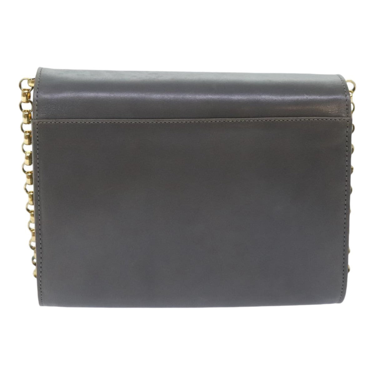 Salvatore Ferragamo Vintage Flap Chain Shoulder Bag Leather, GRAY, LEATHER, Shoulder bag