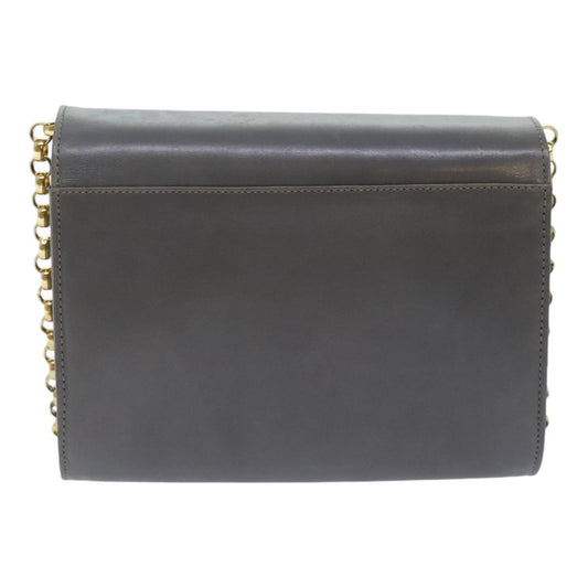 Salvatore Ferragamo Vintage Flap Chain Shoulder Bag Leather, GRAY, LEATHER, Shoulder bag