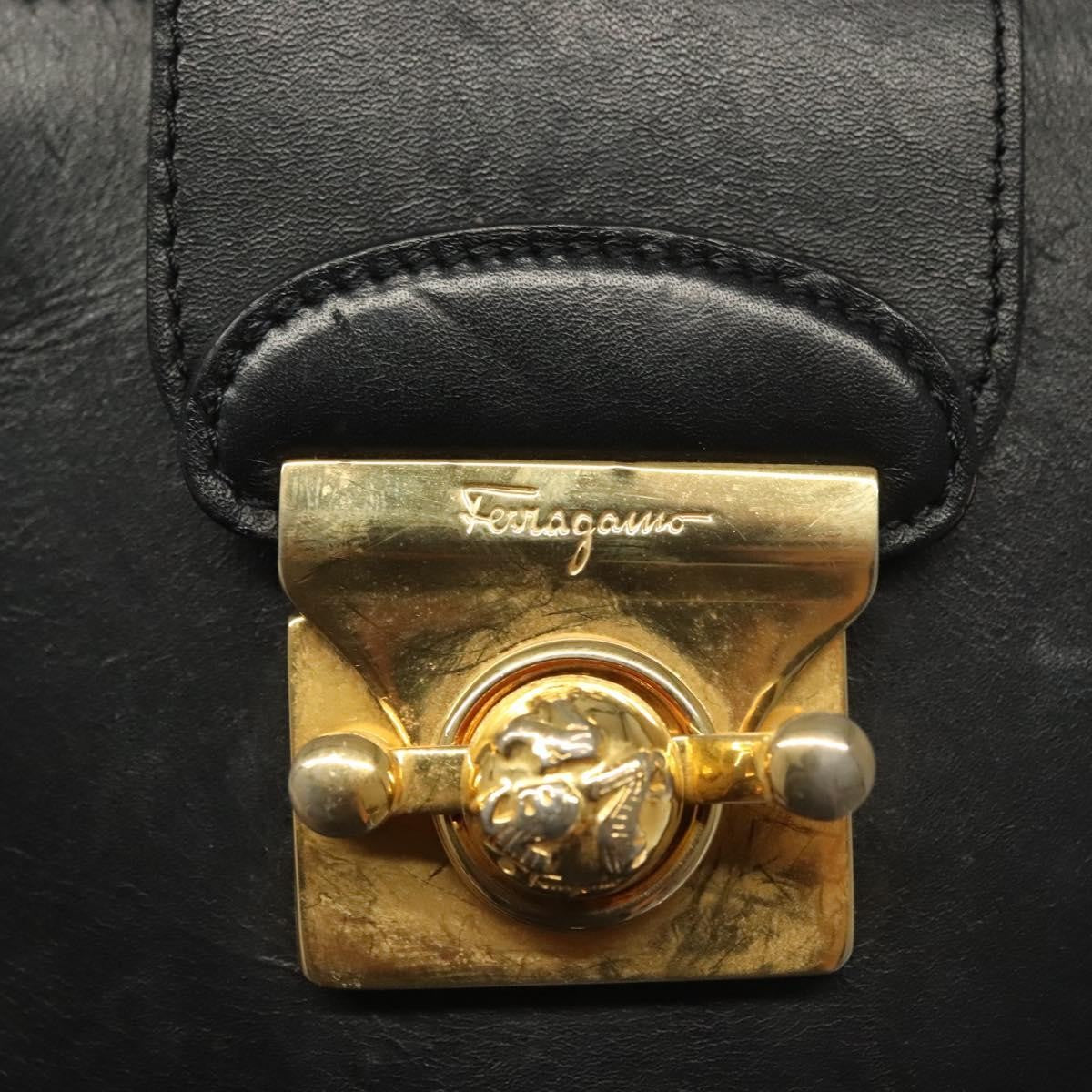 Salvatore Ferragamo Vintage Handbag Leather, BLACK, LEATHER, Handbag