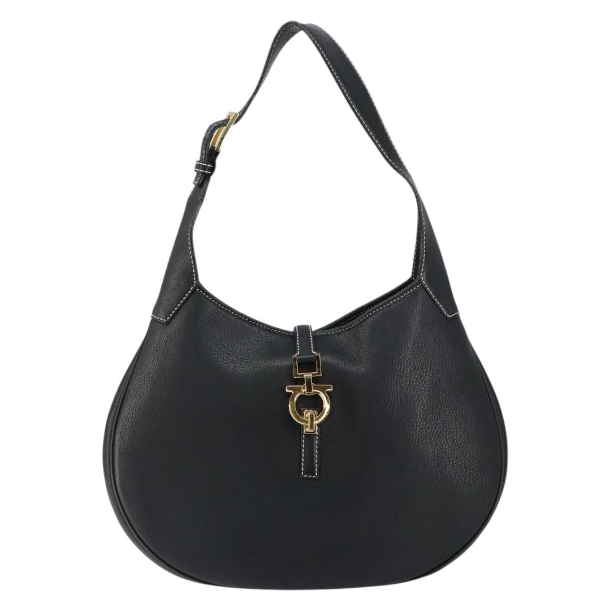 Salvatore Ferragamo Gancini Shoulder Bag Leather, BLACK, LEATHER, Shoulder bag