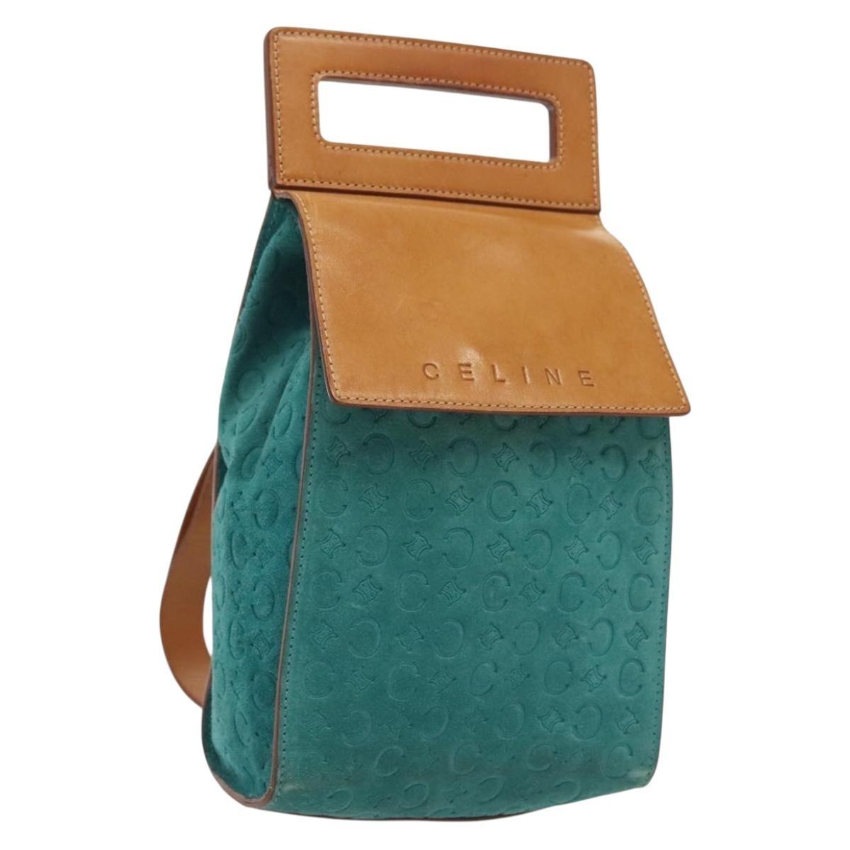 Celine Macadam Shoulder Bag Canvas, TURQUOISE, SUEDE, Shoulder bag