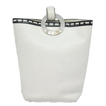 Celine Circle logo Leather, WHITE, LEATHER, Shoulder bag