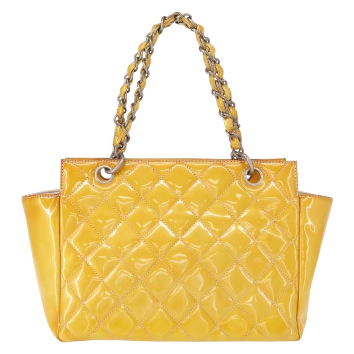 Chanel Vintage Petite Timeless Tote Quilted Patent, YELLOW, PATENT_LEATHER, Tote bag