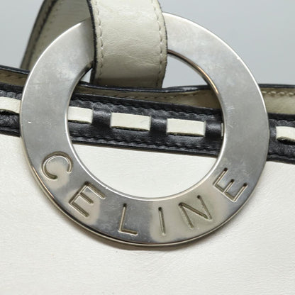 Celine Circle logo Leather, WHITE, LEATHER, Shoulder bag