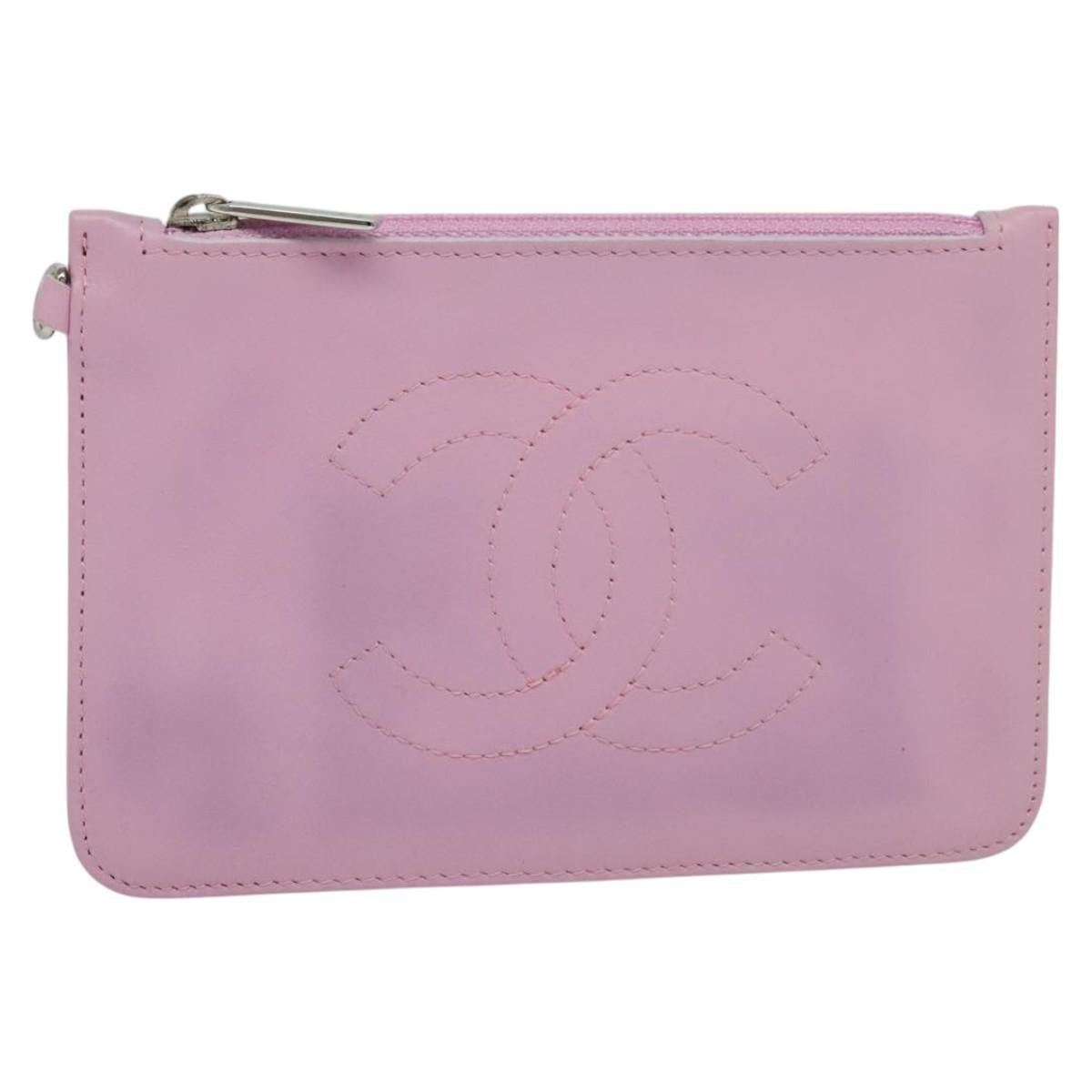 Chanel CC Zip Clutch Leather, Pink, Leather, Clutch