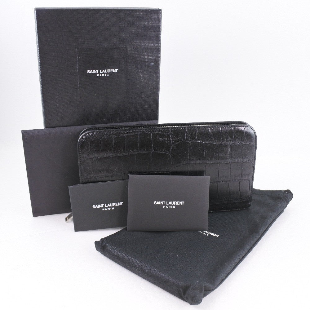 Saint Laurent Classic Zip Around Organizer Wallet Leather, BLACK, CALFSKIN, Wallets