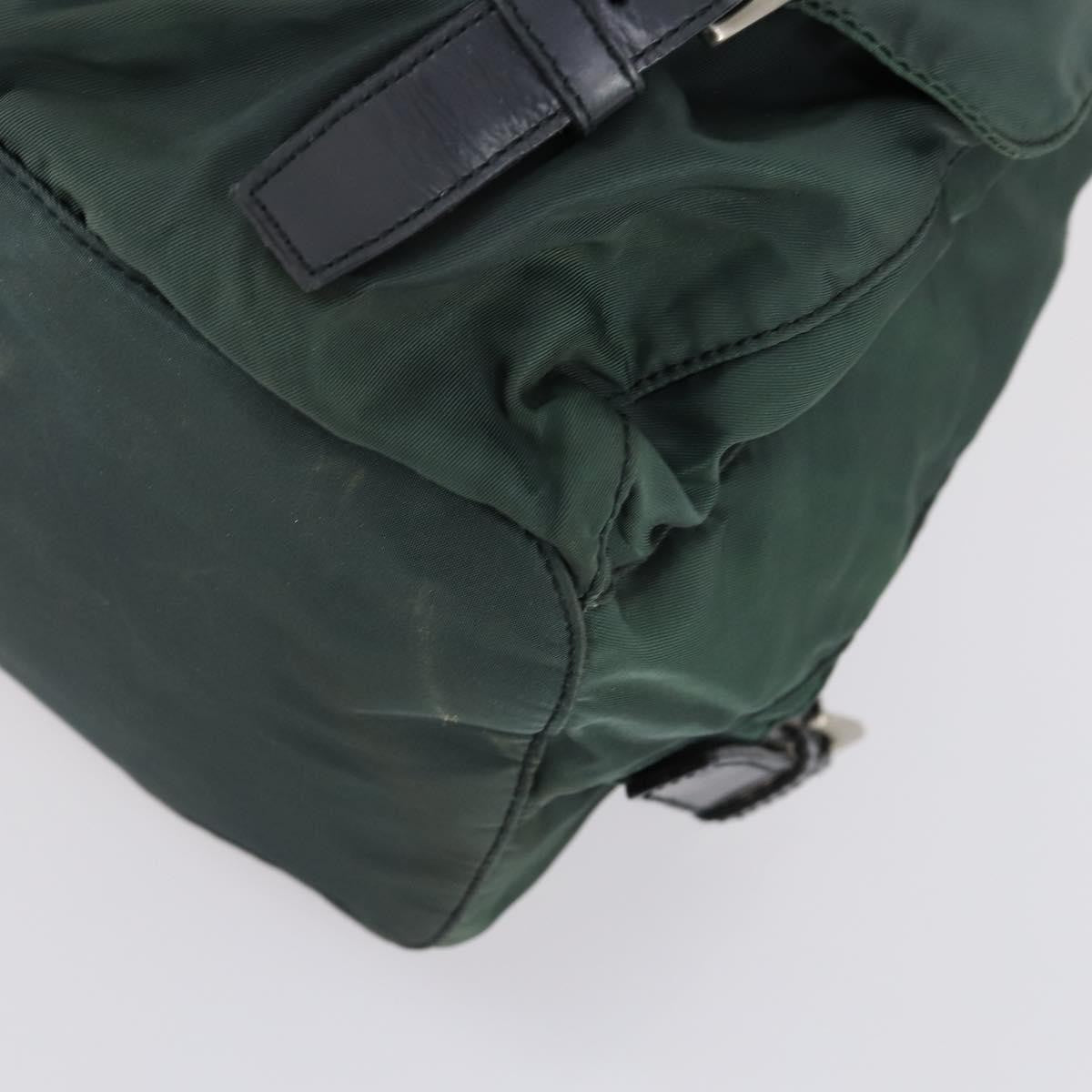 Prada Vela Double Front Pocket Backpack Tessuto with Saffiano Leather, GREEN, NYLON, Backpack