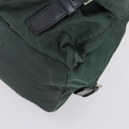 Prada Vela Double Front Pocket Backpack Tessuto with Saffiano Leather, GREEN, NYLON, Backpack