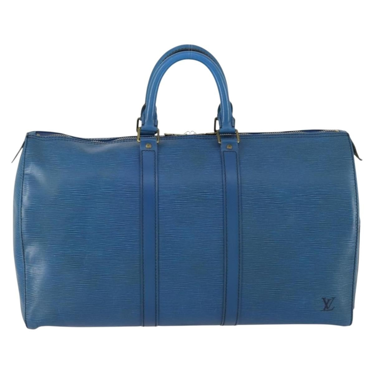 Louis Vuitton Keepall Bag Epi Leather, BLUE, LEATHER, Travel bag