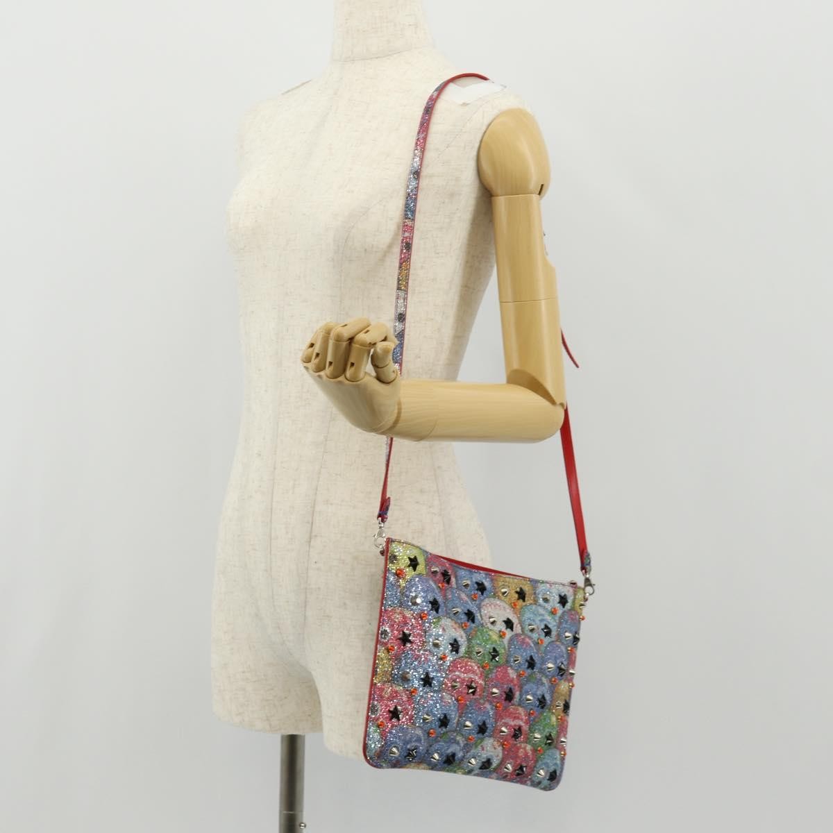 Christian Louboutin Loubiclutch Spiked Printed Leather, RED, CANVAS, Shoulder bag