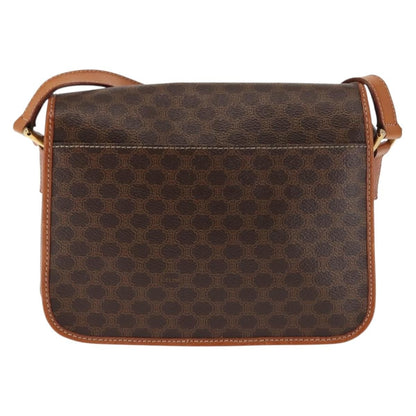 Celine Vintage Macadam Circle Logo Shoulder Bag Canvas and Leather, BROWN, CANVAS, Shoulder bag