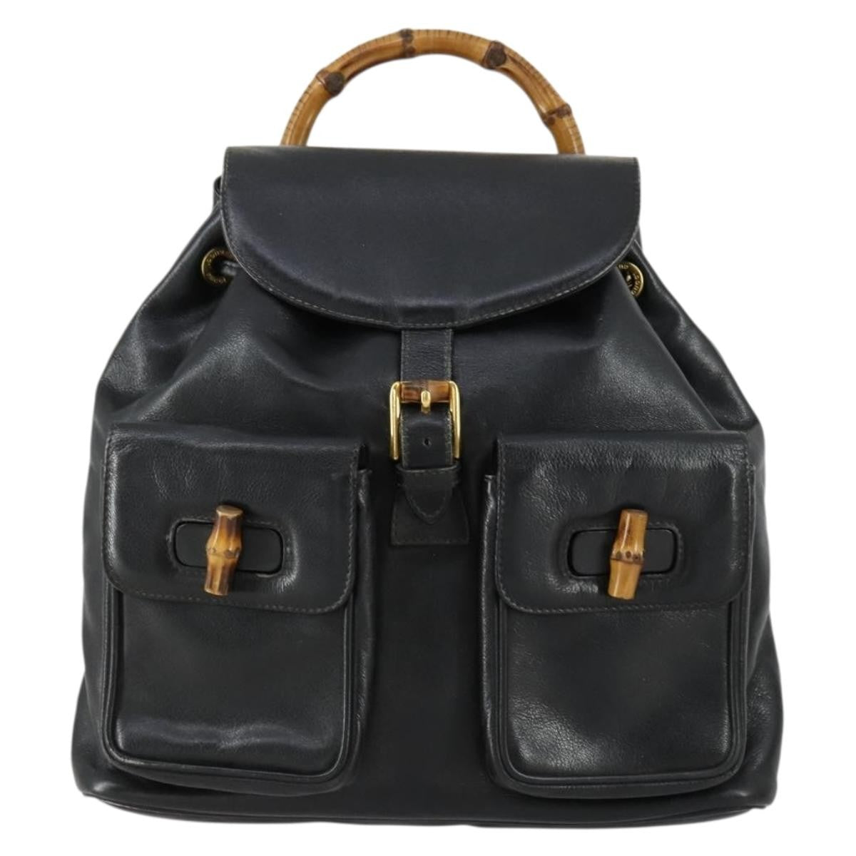 Gucci Vintage Bamboo Backpack Leather, BLACK, LEATHER, Backpack