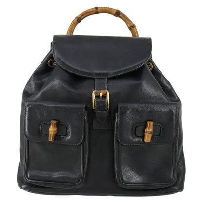 Gucci Vintage Bamboo Backpack Leather, BLACK, LEATHER, Backpack