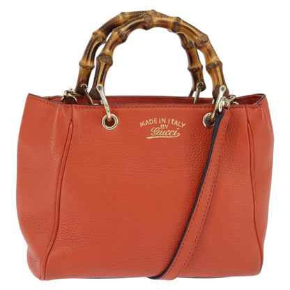 Gucci Bamboo Shopper Tote Leather, ORANGE, LEATHER, Handbag