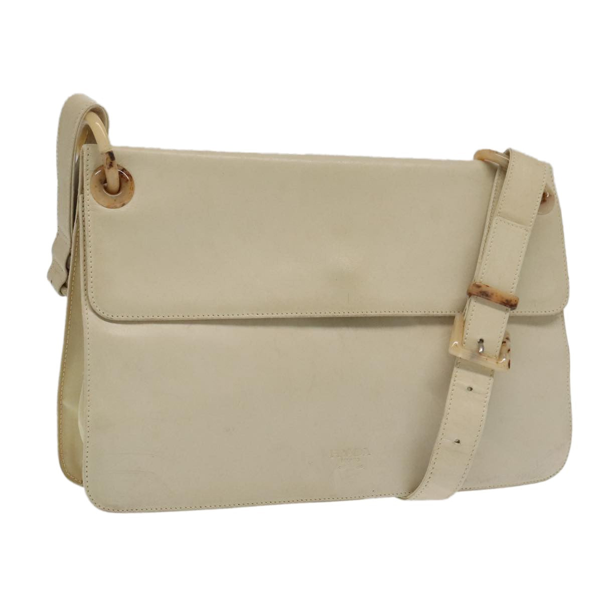 Prada Flap Shoulder Bag Leather, BEIGE, LEATHER, Shoulder bag