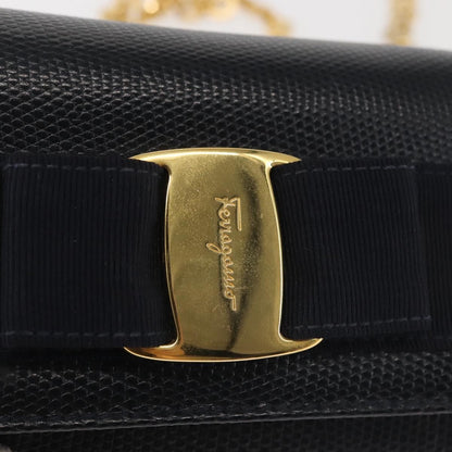 Salvatore Ferragamo Chain Flap Shoulder Bag Leather, BLACK, LEATHER, Shoulder bag