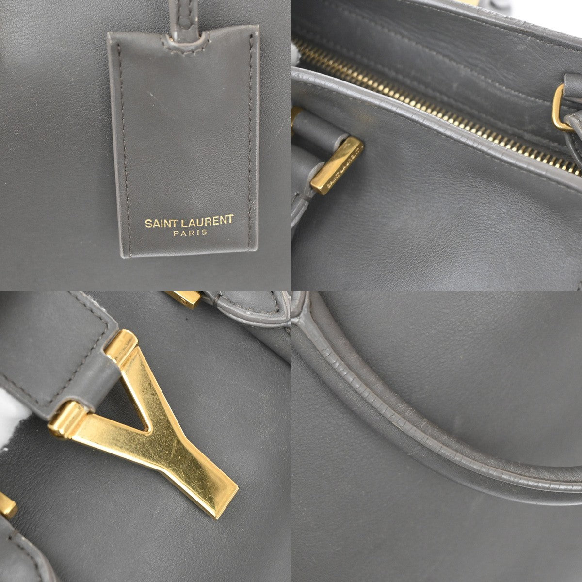 Saint Laurent Classic Y Cabas Leather, GRAY, LEATHER, Handbag