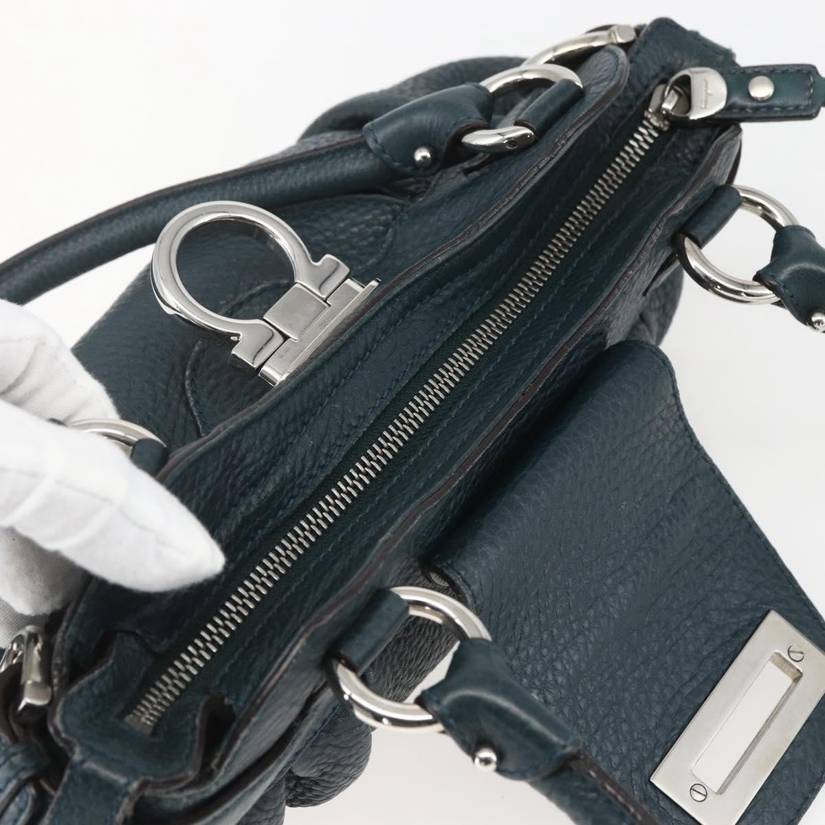 Salvatore Ferragamo Gancini handbag Leather, GREEN, LEATHER, Handbag