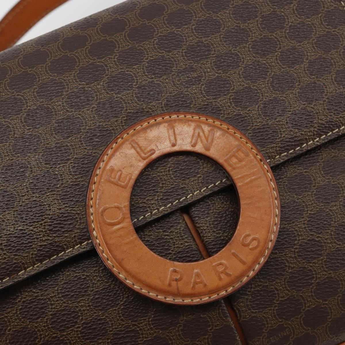 Celine Vintage Macadam Circle Logo Shoulder Bag Canvas and Leather, Brown, Canvas, Shoulder Bag